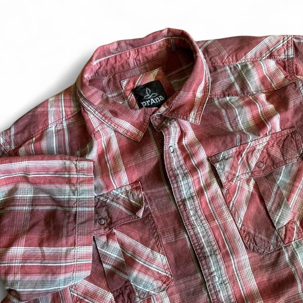 Prana Midas Short Sleeve Plaid Shirt Snap Buttons Dual Pocket Cotton Western sz